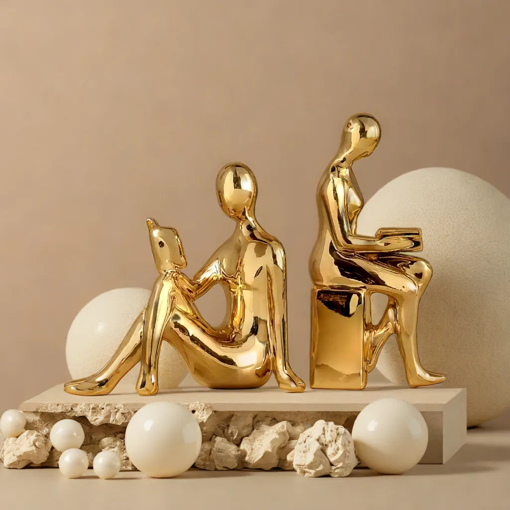 Modern Elegant Gold Figurine 2 pcs